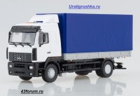 Коллекционная масштабная модель 1:43 Бортовой автомобиль МАЗ-5340  с тентом, белый, синий (АИСТ)